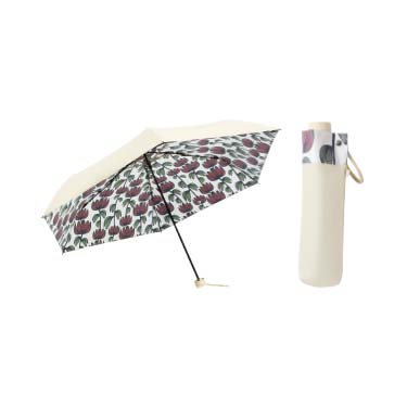 1級遮光 晴雨兼用折り畳み傘（ワイド） ベージュ×フラワー 