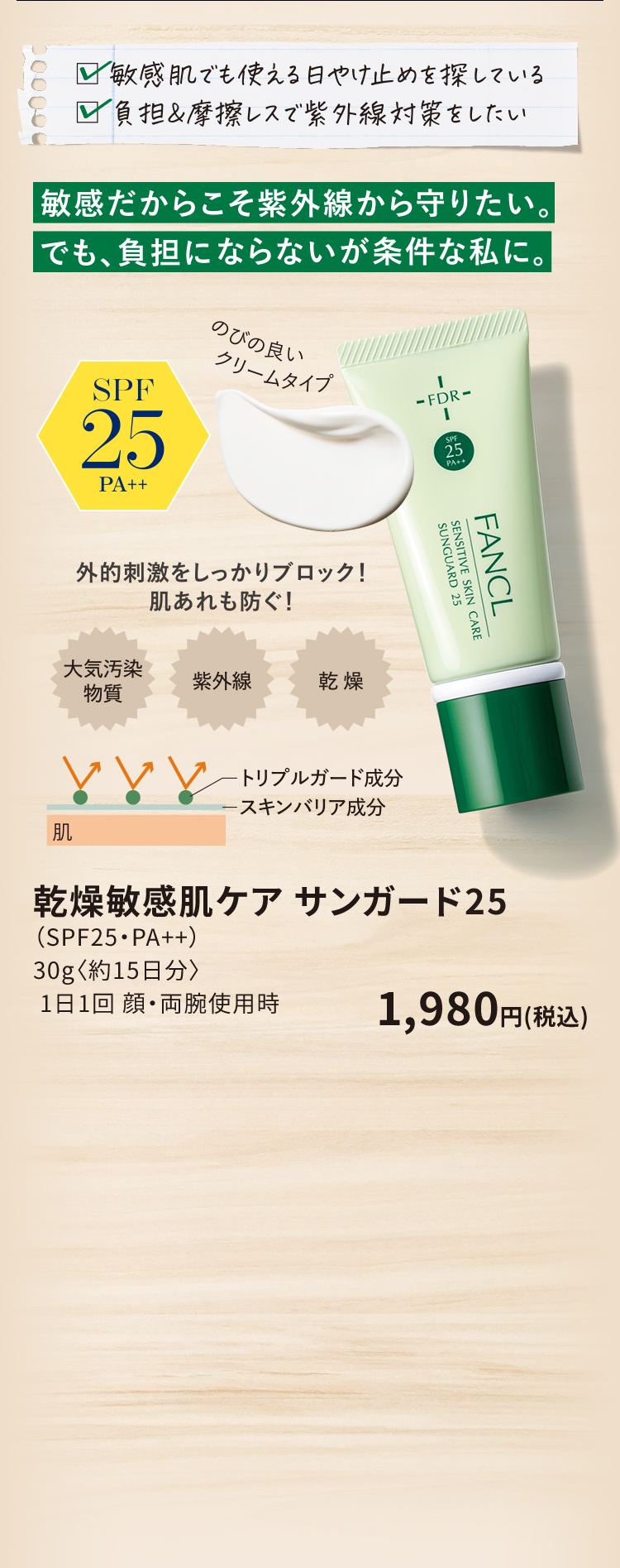 乾燥敏感肌ケア サンガード25 (SPF25・PA++) 30g