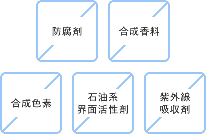 防腐剤・合成香料・合成色素・石油系界面活性剤・紫外線吸収剤不使用