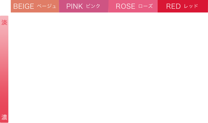 BEIGE ベージュ PINK ピンク ROSE ローズ RED レッド 淡 濃
