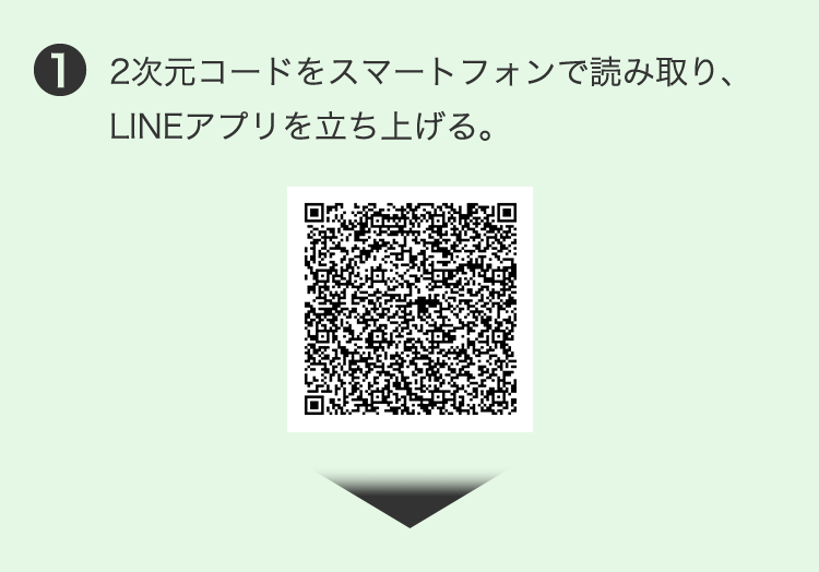 1 2次元コードをスマートフォンで読み取り、LINEアプリを立ち上げる。