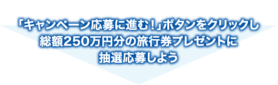 「キャンペーン応募に進む！」ボタンをクリックし総額250万円分の旅行券プレゼントに抽選応募しよう