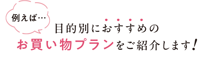 例えば…目的別におすすめのお買い物プランをご紹介します!