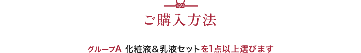 ご購入方法 グループA 化粧液＆乳液セットを1点以上選びます