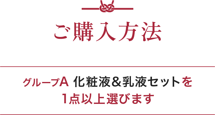 ご購入方法 グループA 化粧液＆乳液セットを1点以上選びます