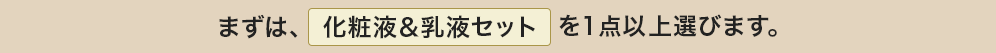 まずは、化粧液&乳液セットを1点以上選びます。