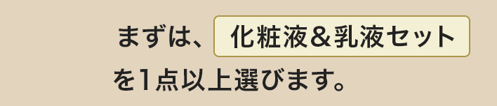 まずは、化粧液&乳液セットを1点以上選びます。