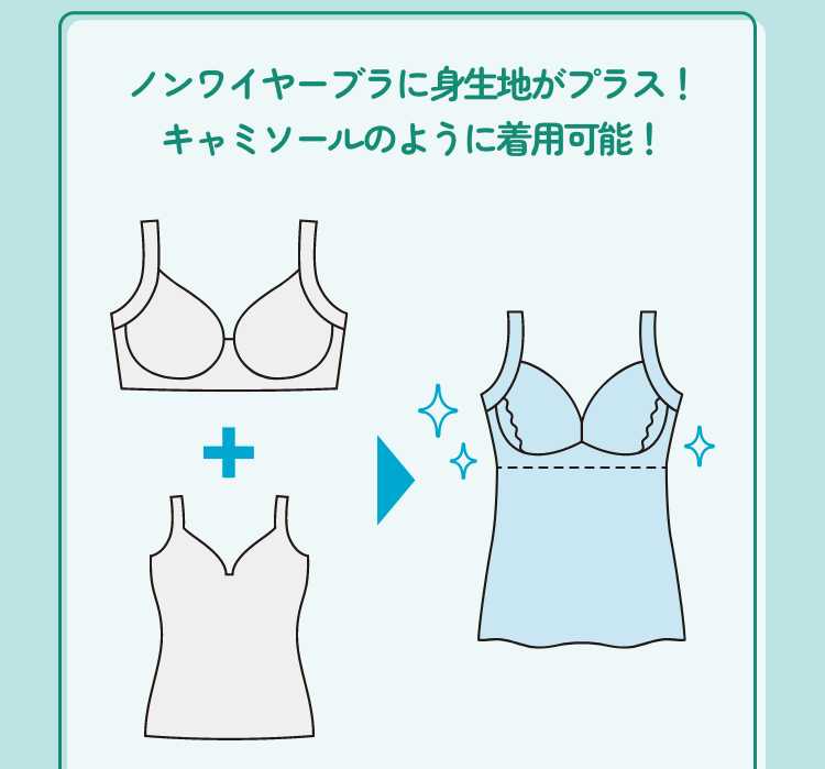 ノンワイヤーブラに身生地がプラス!キャミソールのように着用可能!