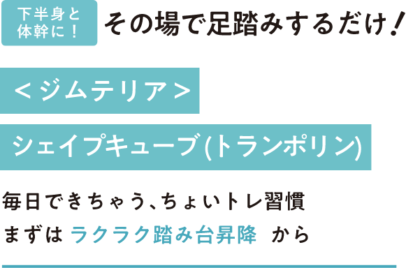 下半身と体幹に!その場で足踏みするだけ!<ジムテリア>シェイプキューブ(トランポリン)毎日できるちょいトレ習慣 まずはラクラク踏み台昇降から