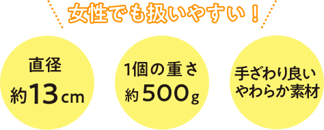 直径約13cm 一個の重さ約500g 手触り良い柔らか素材