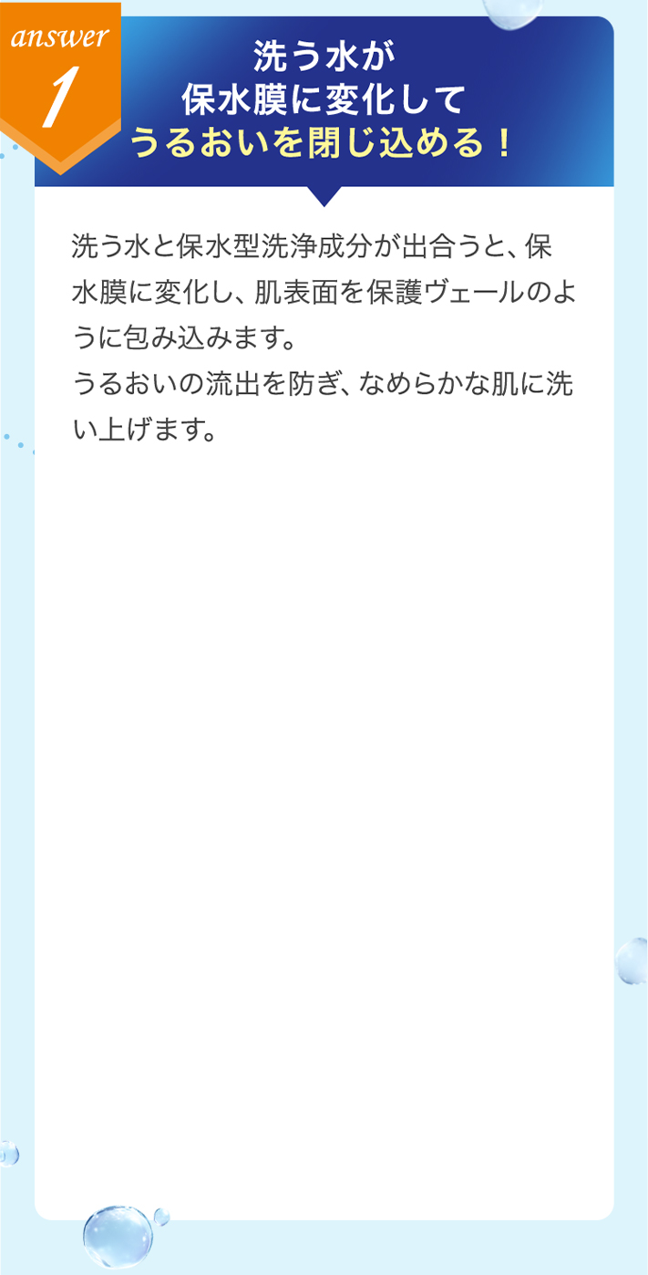 answer1 洗う水が保水膜に変化してうるおいを閉じ込める！