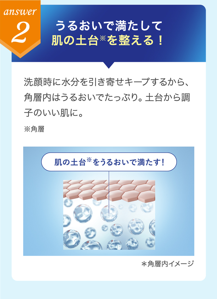 answer2 うるおいで満たして肌の土台※を整える！