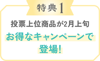 特典1 投票上位商品が2月上旬 お得なキャンペーンで登場！