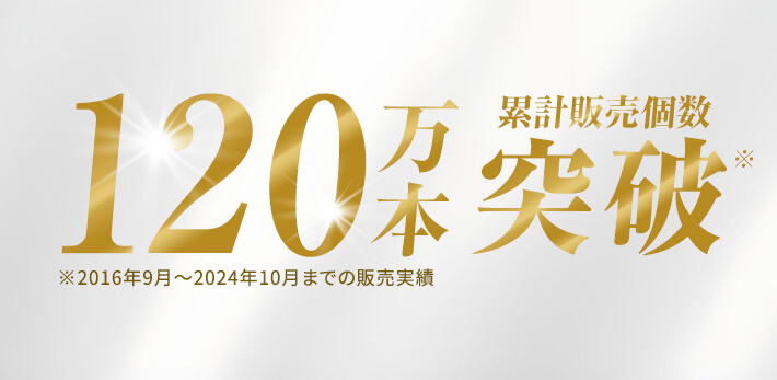 累計販売個数、120万本突破。※2016年9月~2024年10月下の販売実績です。
