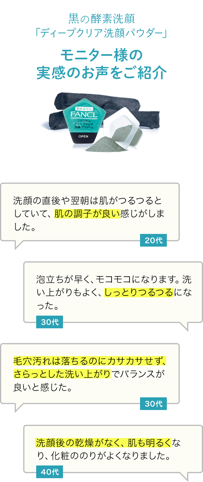 「ディープクリア洗顔パウダー」モニター様の実感のお声をご紹介