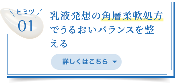 ヒミツ01/乳液発想の角層柔軟処方でうるおいバランスを整える/詳しくはこちら
