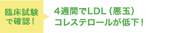 臨床試験で確認！ 4週間でLDL（悪玉）コレステロールが低下！