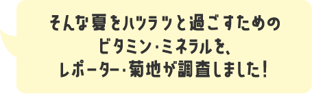 そんな夏をハツラツと過ごすためのビタミン・ミネラルを、レポーター・菊地が調査しました！