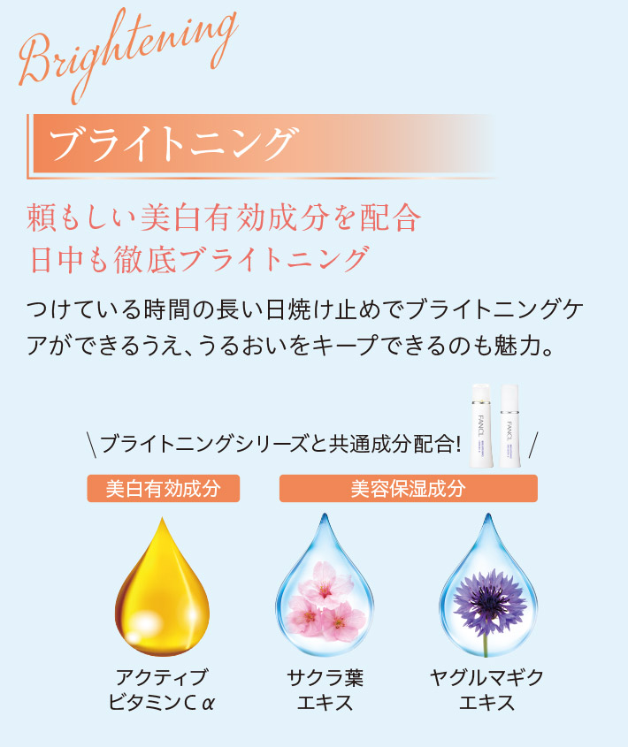ブライトニング　頼もしい美白有効成分を配合。日中も徹底ブライトニング