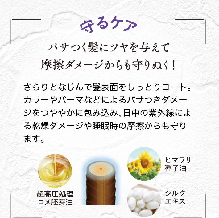 守るケア パサつく髪にツヤを与えて摩擦ダメージからも守り抜く！