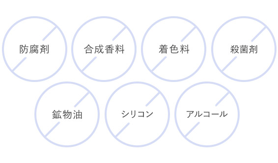 防腐剤 香料 着色料 殺菌剤 鉱物油 シリコン アルコール