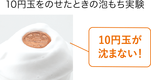10円玉をのせたときの泡もち実験 10円玉が沈まない！