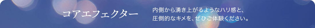 コアエフェクター 内側から湧き上がるようなハリ感と、圧倒的なキメを、ぜひご体験ください。