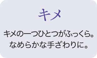 キメ キメの一つひとつがふっくら。なめらかな手ざわりに。