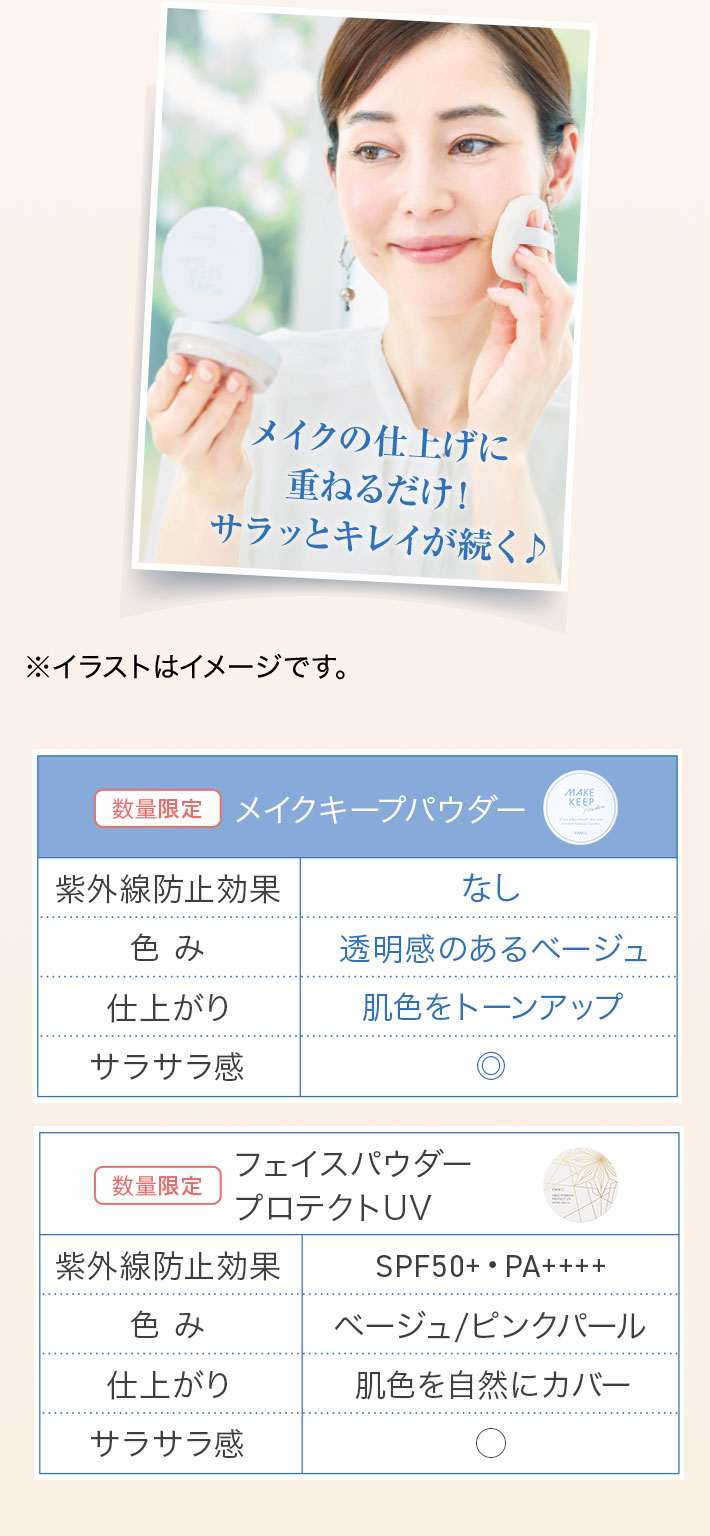 メイクの仕上げに重ねるだけ! サラッとキレイが続く♪