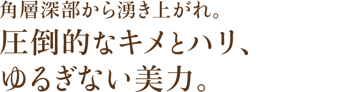 角層深部から湧き上がれ。圧倒的なキメとハリ、ゆるぎない美力。