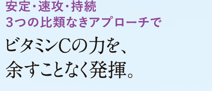 安定・速攻・持続 ３つの比類なきアプローチでビタミンCの力を、余すことなく発揮。