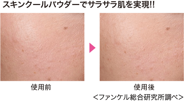 クールパウダーでサラサラ肌を実現!! 使用前 使用後