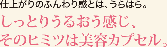 仕上がりのふんわり感とは、うらはら。しっとりうるおう感じ、そのヒミツは美容カプセル。