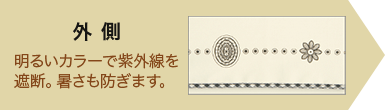 外側 明るいカラーで紫外線を遮断。暑さも防ぎます。