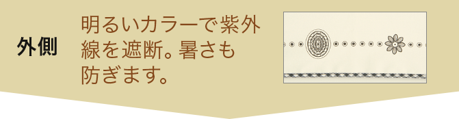 外側 明るいカラーで紫外線を遮断。暑さも防ぎます。