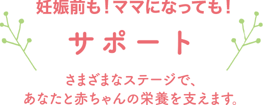 妊娠前も！ママになっても！ サポート さまざまなステージで、あなたと赤ちゃんの栄養を支えます。