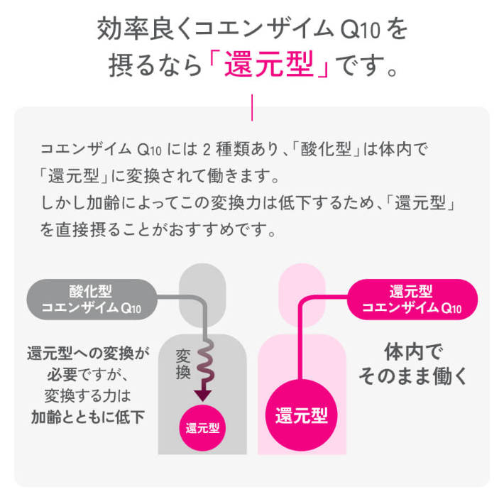 効率良くコエンザイムQ10を摂るなら「還元型」です。