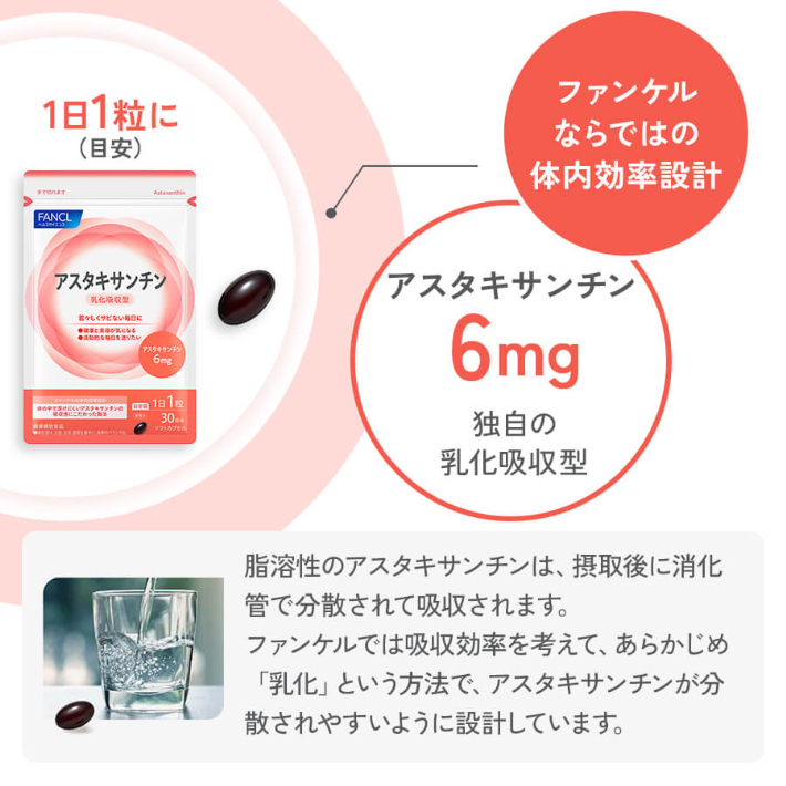 ファンケルならではの体内効率設計 アスタキサンチン6mg独自の乳化吸収型