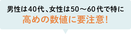 男性は40代、女性は50?60代で特に高めの数値に要注意！