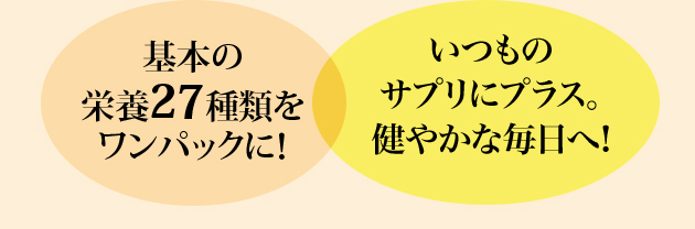 基本の栄養27種類をワンパックに！ いつものサプリにプラス。健やかな毎日へ！