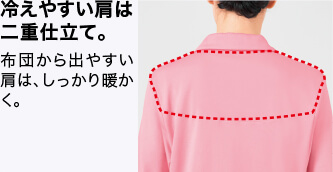 冷えやすい肩は二重仕立て。 布団から出やすい肩は、しっかり暖かく。