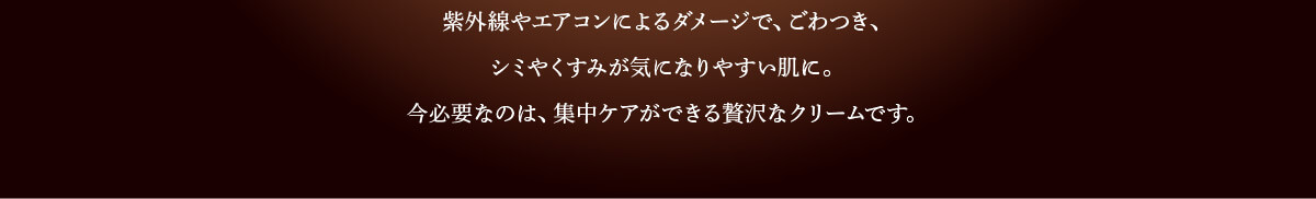 紫外線やエアコンによるダメージでごわつき、シミやくすみが気になりやすい肌に。今必要なのは、集中ケアができる請託なクリームです。