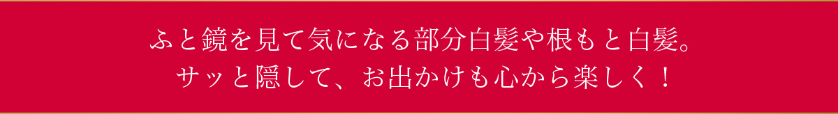 ふと鏡を見て気になる部分白髪や根もと白髪。サッと隠して、お出かけも心から楽しく!