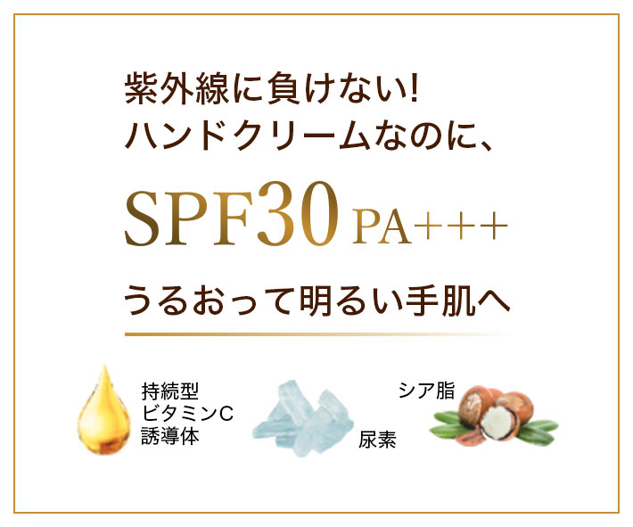 紫外線に負けない!ハンドクリームなのに、SPF30 PA+++ うるおって明るい手肌へ