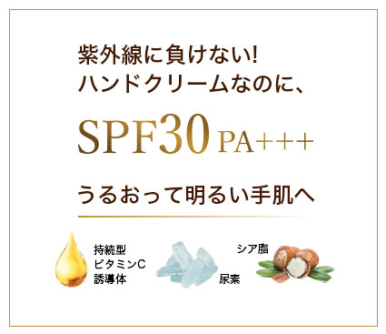 紫外線に負けない!ハンドクリームなのに、SPF30 PA+++ うるおって明るい手肌へ