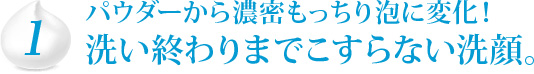 1　パウダーから濃密もっちり泡に変化！洗い終わりまでこすらない洗顔。