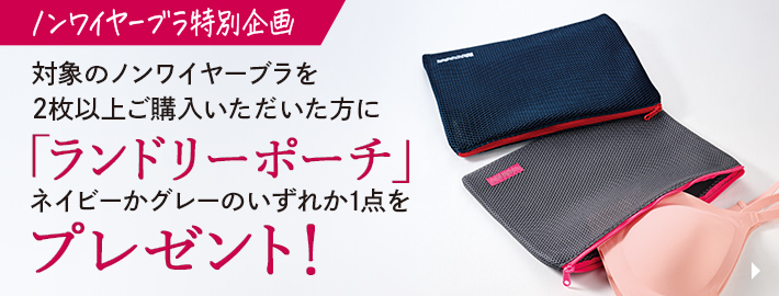 対象のノンワイヤーブラを2枚以上ご購入いただいた方に「ランドリーポーチ」プレゼント