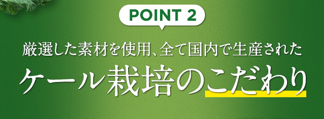 POINT 2 厳選した素材を使用、全て国内で生産されたケール栽培のこだわり
