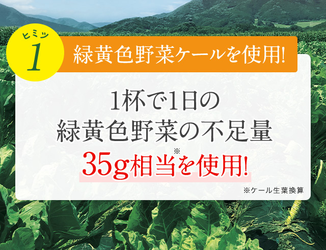 緑黄色野菜を使用！1杯で１日の緑黄色野菜の不足量35g相当を使用！