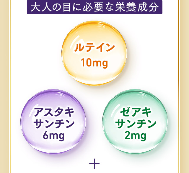 大人の目に必要な栄養成分 ルテイン10mg / アスタキサンチン 6mg / ゼアキサンチン 2mg